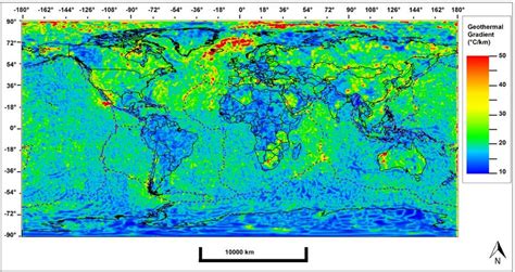 Global geothermal gradient map estimated by CPD (units °C/Km). The... | Download Scientific Diagram