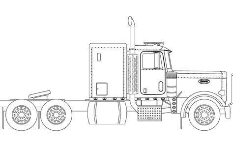 Semi Truck Side View Drawing Sketch Coloring Page