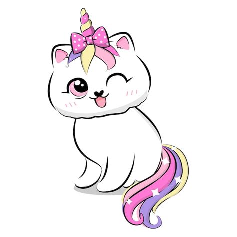 Premium Vector | Cute cartoon cat with unicorn horn and tail.