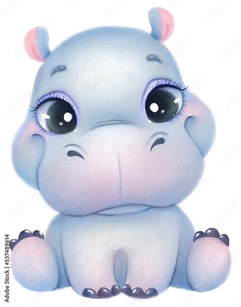 Transparent illustration of a cute cartoon hippo. Cute animals. PNG Stock Illustration | Adobe Stock