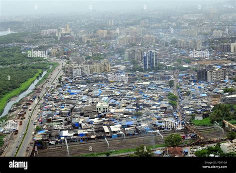 aerial view of dharavi slum ; Bombay Mumbai ; Maharashtra ; India Stock ...