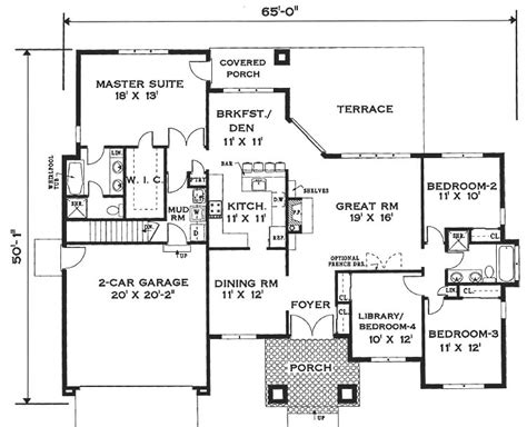 Mediterranean House Plan with 4 Bedrooms and 2.5 Baths - Plan 6994