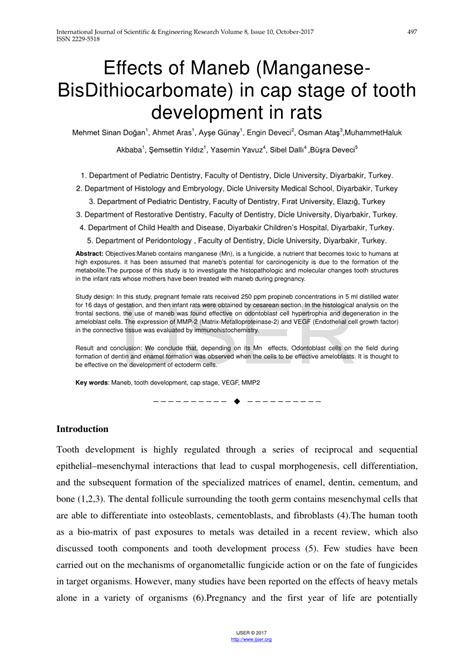 (PDF) Effects of Maneb (Manganese- BisDithiocarbomate) in cap stage of tooth development in rats