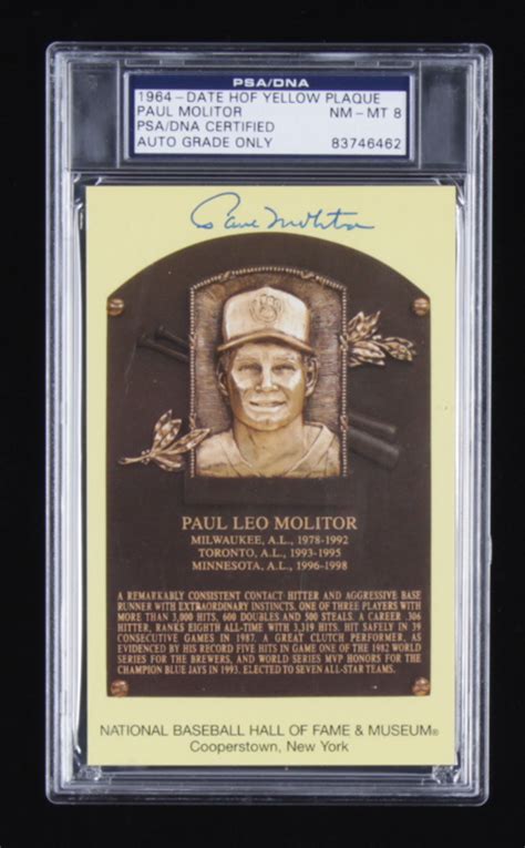 Paul Molitor Signed Hall of Fame Plaque Postcard (PSA Encapsulated ...