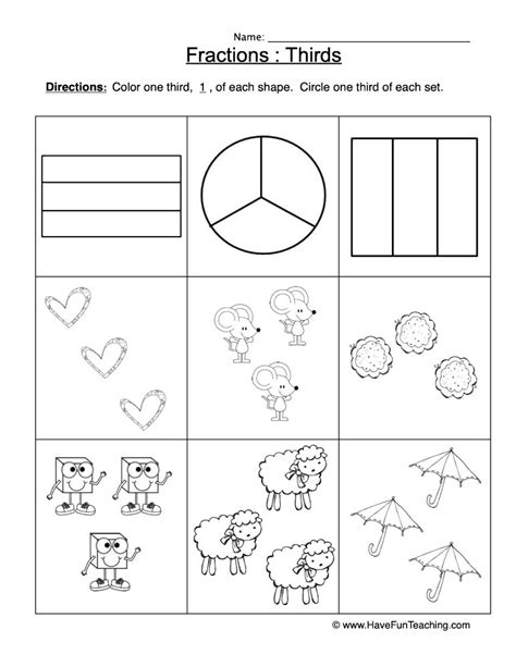 Fractions Thirds Worksheet • Have Fun Teaching