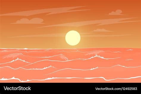 Cartoon sea sunset Royalty Free Vector Image - VectorStock