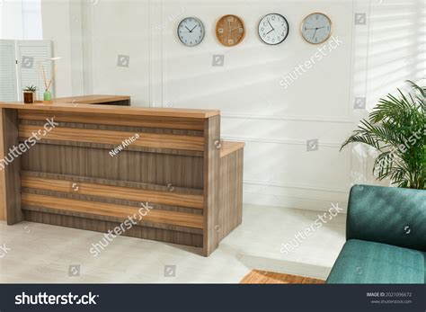 Hotel Lobby Interior Wooden Reception Desk Stock Photo 2021096672 ...