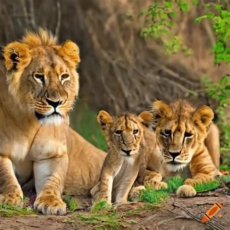 Lion with cubs in the forest on Craiyon