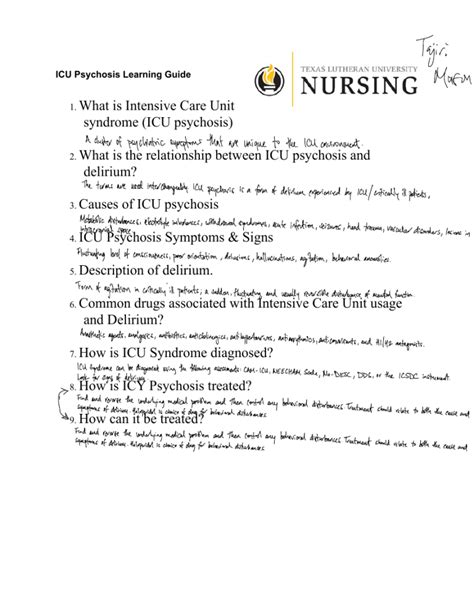 ICU Psychosis Learning Guide