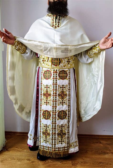 White satin high quality priest Vestment, embroidered with metallic, gold and silk threads ...