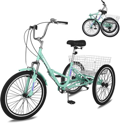 MOONCOOL Adult Folding Tricycles, 7 Speed Folding Adult Trikes, 24 26 Inch 3 Wheel Bikes with ...