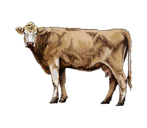 Brown cow from a splash of watercolor, colored drawing, realistic ...