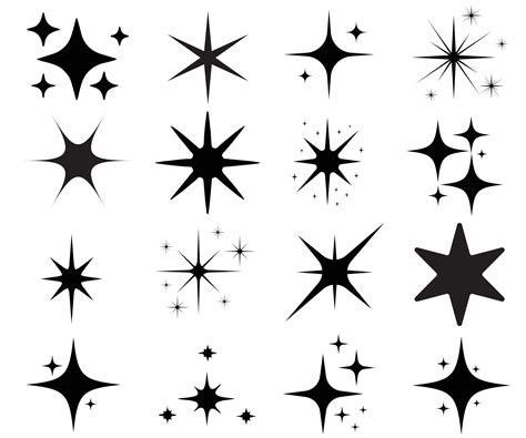 Minimalist silhouette stars icon, twinkle star shape symbols. Modern geometric elements, shining ...