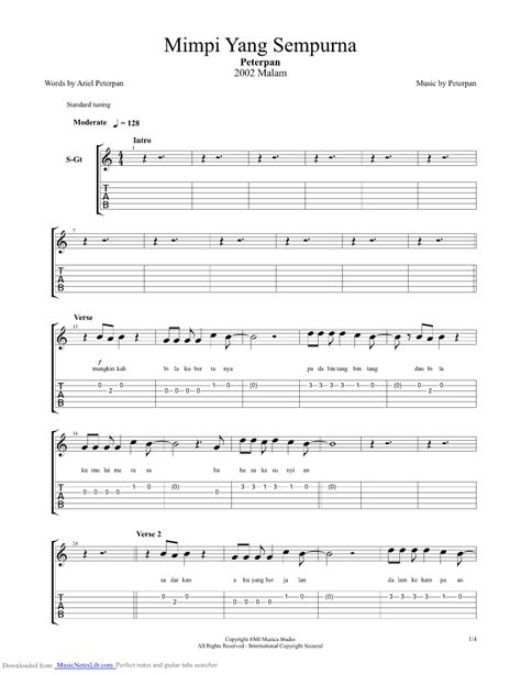 Mimpi Yang Sempurna guitar pro tab by Peterpan @ musicnoteslib.com