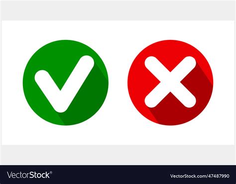 Green tick and red cross with shadow icon check Vector Image