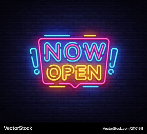 Now open neon signs open design Royalty Free Vector Image