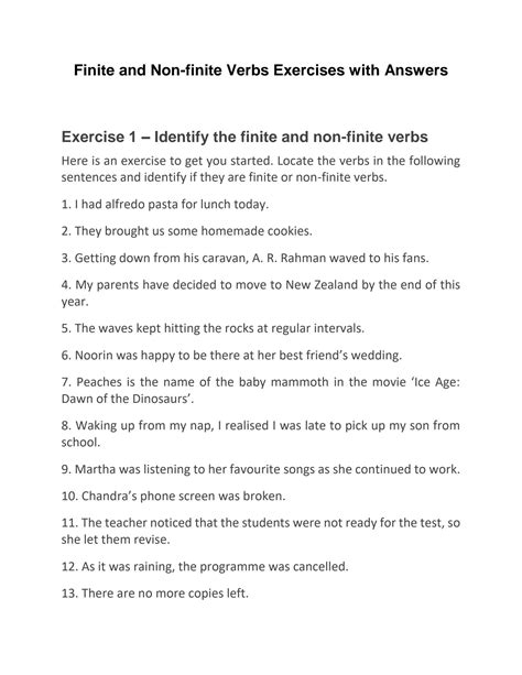 SOLUTION: Finite and non finite verbs exercises with answers - Studypool