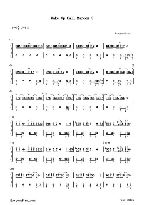 Wake Up Call-Maroon 5 Numbered Musical Notation Preview