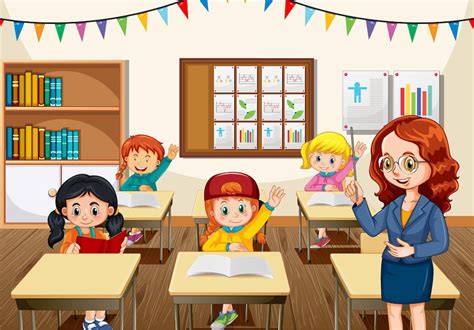 Premium Vector | Teacher teaching students in the classroom scene