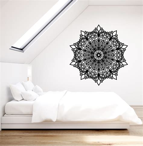 Vinyl Wall Decal Mandala Hinduism Lotus Flower Symbol Stickers (3551ig ...