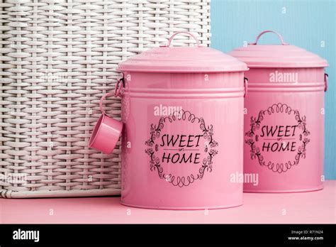 Vintage Pink Storage Containers Stock Photo - Alamy