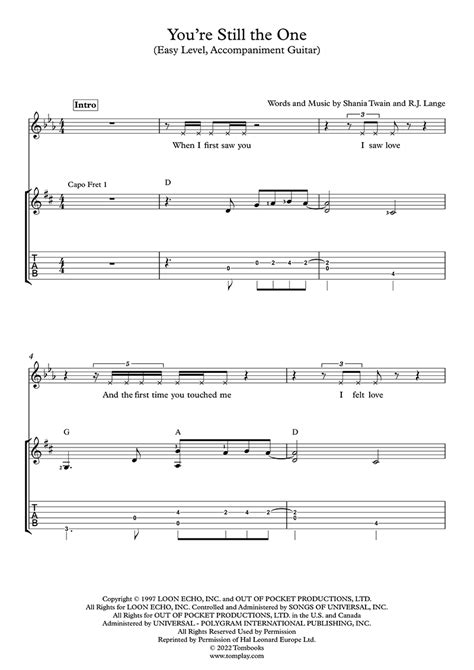 You're Still the One (Easy Level, Accompaniment Guitar) (Shania Twain) - Guitar Tabs and Sheet Music