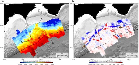 (a) Depth map of the Philippine Sea plate basement relative to sea ...