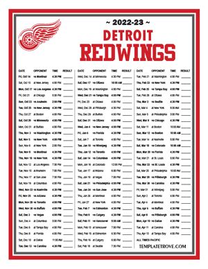 Printable 2022-2023 Detroit Red Wings Schedule