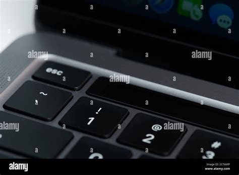 New york, USA - September 15, 2020: Close up of macbook pro keyboard ...