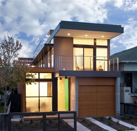 Small modern prefab house design with lighting idea in ceiling as well as woo… | Modern exterior ...