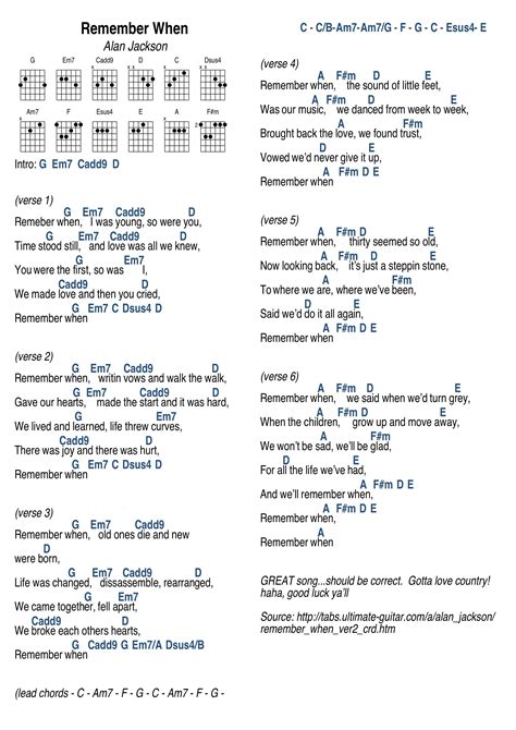 Remember When by Alan Jackson Guitar Chords And Scales, Guitar Chords ...