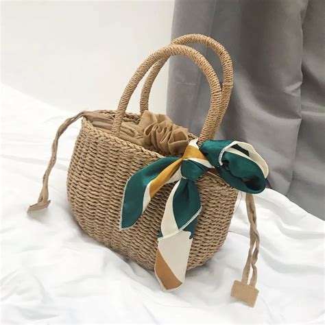 Hand woven Summer Pure Straw Bag Beach Handmade Woven Handbags Causal Shoulder Bags for Women ...