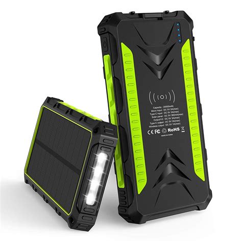 Solar Charger, 20000mAh Qi Wireless Power Bank Portable External Backup Battery with 3 Outputs ...