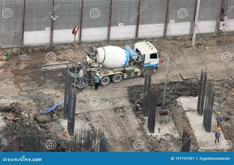 Cement Truck is Working on the Construction Site Stock Image - Image of ...