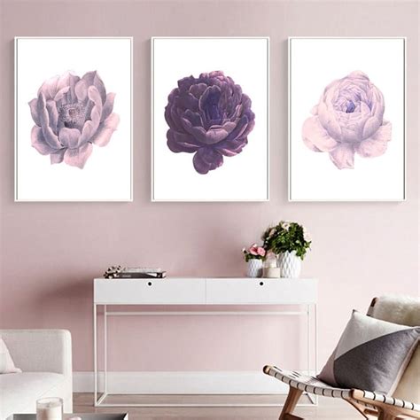 Set of 3 Prints, Purple Wall Art, Purple Flowers Print, Set of 3 Wall ...