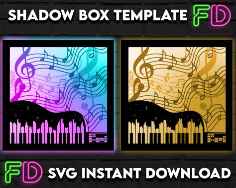 Musical Notes Shadow Light Box Template SVG. Shadow Light Box | Etsy