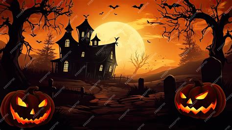 Premium AI Image | A halloween poster with a house and pumpkins in the ...