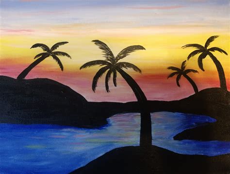 Palm Trees Painting Sunset