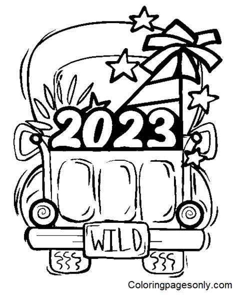 2023 with Car Cartoon Coloring Pages - Happy New Year 2023 Coloring ...