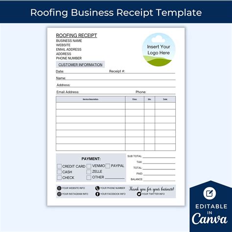 Roofing Business Receipt Template, Contractor Accounting, Rehab Project, Renovation Invoice ...