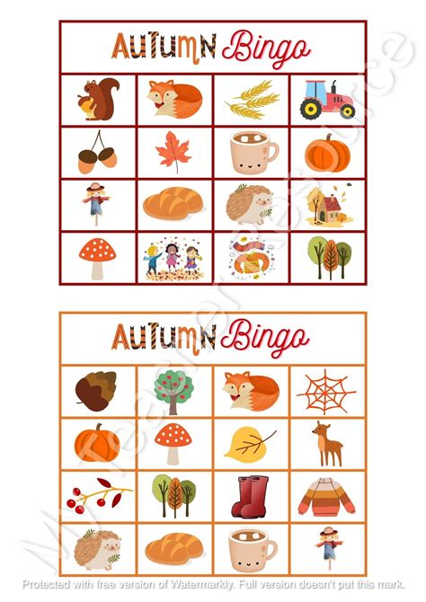 Printable Autumn Bingo Cards