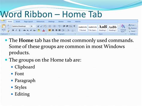 PPT - Microsoft Word Basics: Home Tab PowerPoint Presentation, free ...