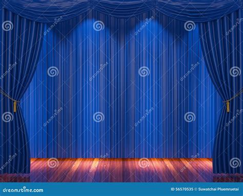 Stage With Blue Curtains And Spotlight. Stock Photo - Image: 56570535