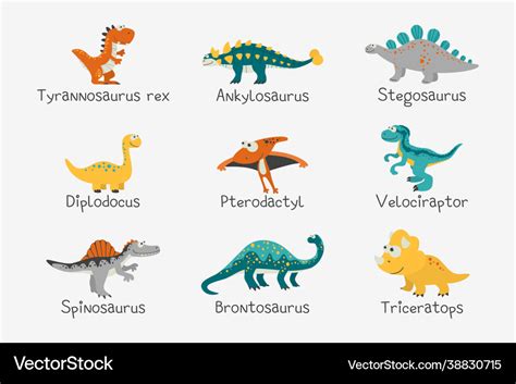 Cute and funny flat dinosaurs with titles Vector Image