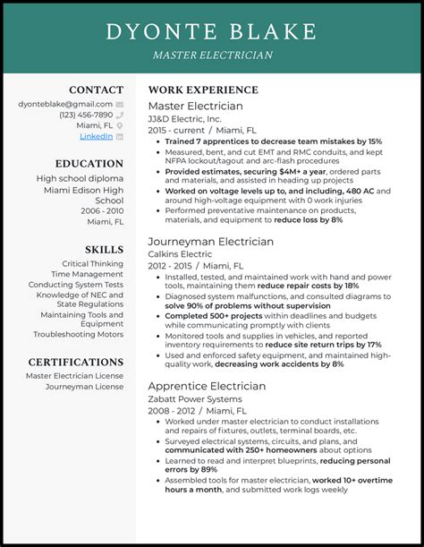 Sample Resume Electrician