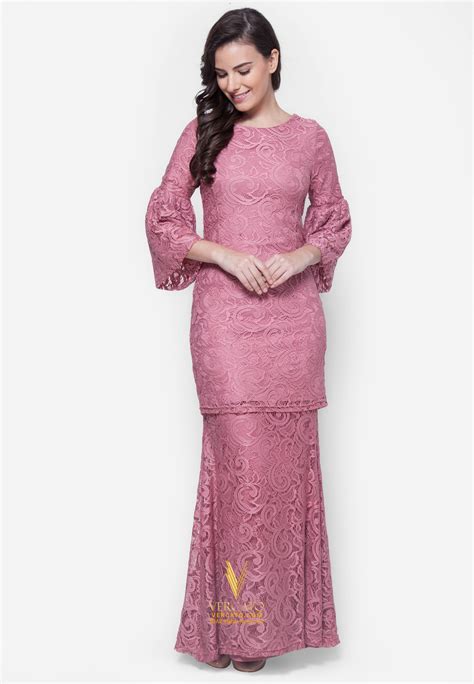 Baju Kurung Moden Lace - Vercato Nora in Dusty Pink. Buy simple and elegance flare sleeve lace ...