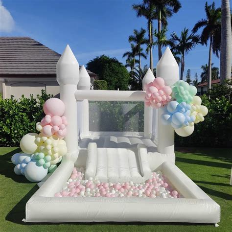 Inflatable White Bounce House with Air Blower - Portable, Large Pool ...