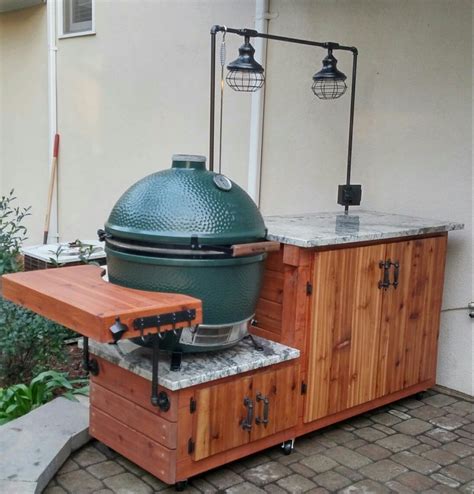 Big Green Egg barbeque table. Cedar and granite with gas pipe lighting ...