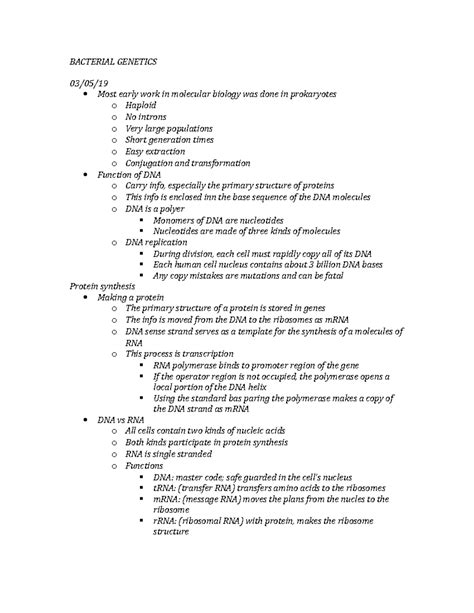 Bacterial Genetics - Lecture notes 1 - BACTERIAL GENETICS 03/05/ Most early work in molecular ...