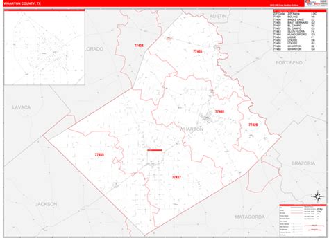 Wharton County, TX Zip Code Wall Map Red Line Style by MarketMAPS ...